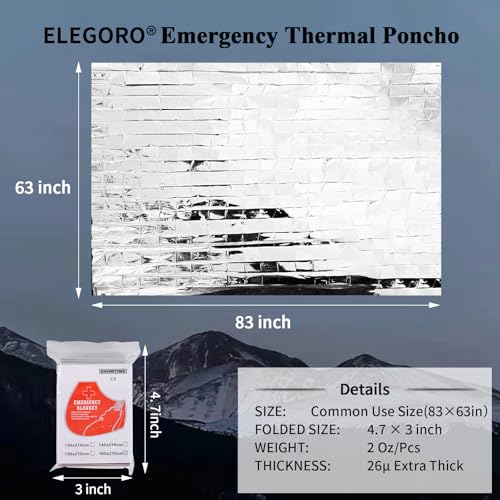 Image of Emergency Rain Poncho(4-Piece) and Thermal Blanket (6-Piece),Outdoor Emergency Poncho and Mylar Blanket Liner,Waterproof Space Mylar Blankets and rain Poncho for Camping or Car Emergencies