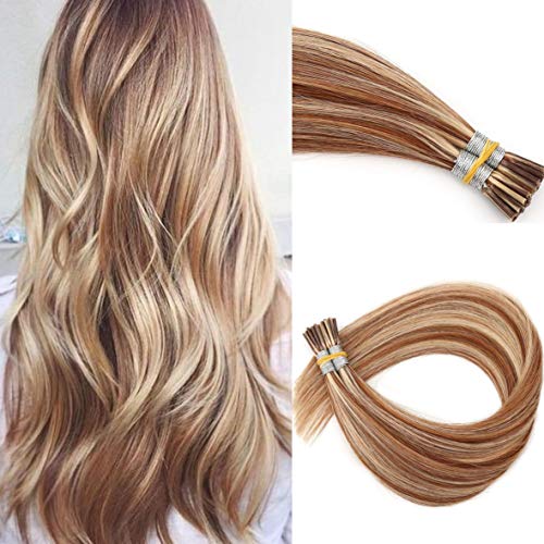 Remy I Tip Human Hair Extension 1g/Strand Itip Hair Extension Human Hair 50g/Pack Microbead Tipped ExtensionÂ Brown Mix Blond 20 Inch P#6/613 I Tip Hair Extension