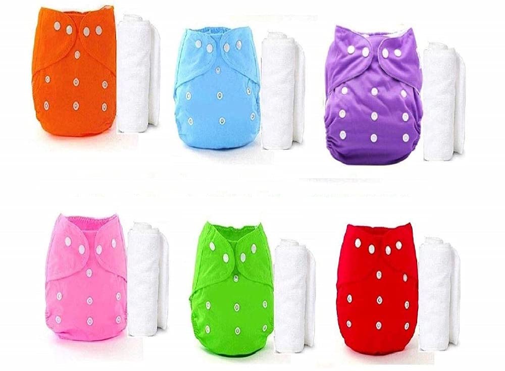 Alya Baby 1 Cotton Adjustable Baby Washable Cloth Nappy Rash-Free with 1 Multi-Layer Microfiber Diaper Liner Insert Pads for Babies (RED)