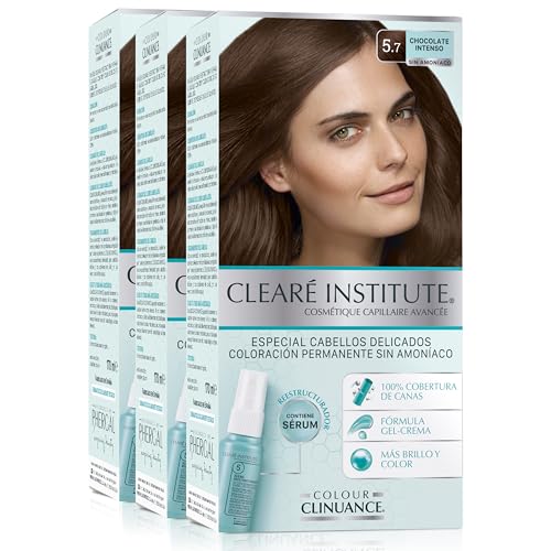 Clearé Institute | Colour Clinuance | Coloración Capilar Permanente Sin Amoniaco | Tinte de Pelo 100% Cobertura de Canas, Incluye Sérum Capilar | Método Curly |5.7 Chocolate Intenso | Pack de 3