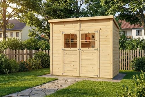 ALPHOLZ Gartenhaus Alster, Gerätehaus Holz, 251x139x210 cm, Pultdach, inkl. Fußboden, Lagerschuppen Garten, Fahrradschuppen, 3m², 19mm Wand,...