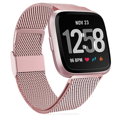 Faliogo Compatible con Fitbit Versa Correa/Fitbit Versa 2 Correa, Correa de Repuesto de Metal de Acero Inoxidable Compatible con Fitbit Versa 2/Versa/Versa Lite, Pequeños, Oro Rosa