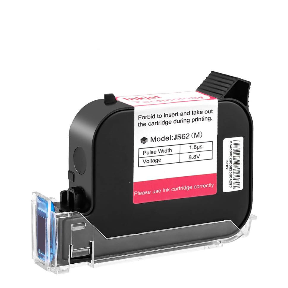 Phezer Original 42ml Black Quick Dry Solvent Ink Cartridge Replacement JS62 for 0.5inch/12.7mm Handheld Inkjet Printers P15 / P16 / P18 and 0.5-inch Mini Inkjet Printer (JS62 Cartridge)
