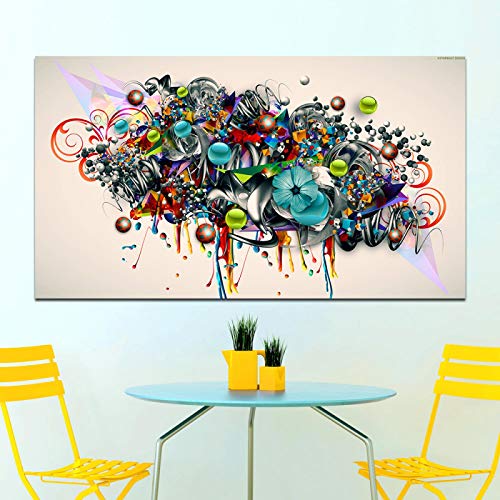 Affiche graffiti abstrait fleurs géométriques sur toile salon 55x95 cm - 3