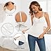WOWENY Fleece Thermal Camisole for Women Warm Tank Tops V Neck Ruched Sleeveless Underwear Cami Top Base Layer Cold Weather White M