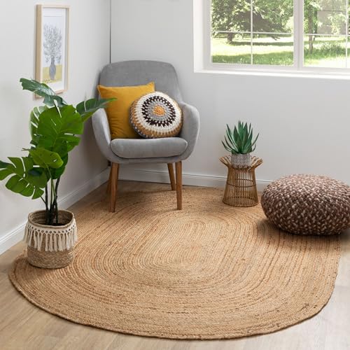 Steffensmeier Jute Teppich Goa | Oval | Wohnzimmer, Flur, Essbereich | handgeflochten, Größe: 80x150 cm