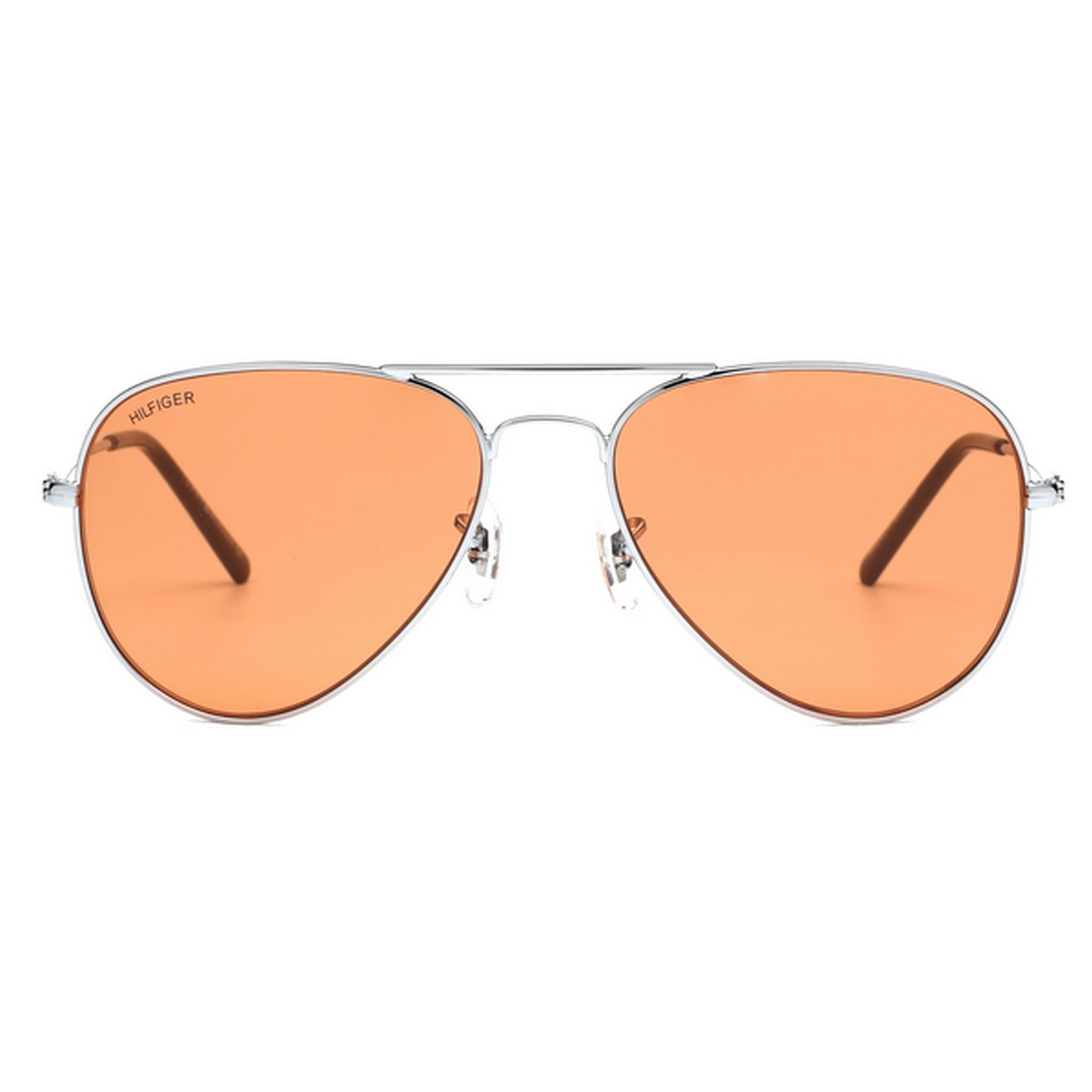 Men's UV Protected Eyewear | Orange Lens | Silver Frame | Full Rim Aviator Shape Branded Latest and Stylish Sunglasses | 100% UV Protection | Size Medium | TH 1574PL C11 Small