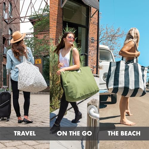 Image of Fit & Fresh XL Beach Tote Bag for Women - XL Travel Tote with Zipper & Pockets, Oversized Canvas Pool Bag, Weekender Carry-On