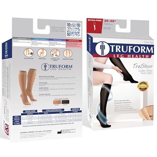 Image of Truform Sheer Compression Stockings, 30-40 mmHg, Women's Knee High Length, 30 Denier, Taupe, Large