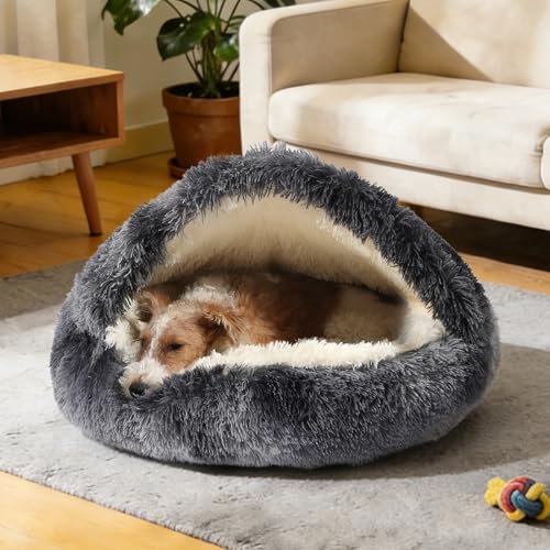 Image of NOYAL Hooded Donut Bed, Calming Cave for Cats & Small Dogs | Adjustable hood opening,Cat & Dog universal,Perfect for burrowers