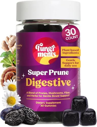 Image of Fungiments Super Prune - Mushroom Supplement - Turkey Tail Mushrooms, Fiber, Rhubarb, Prunes, Ginger, Chamomile - Debloating, Constipation Relief (30 Mushroom Gummies)