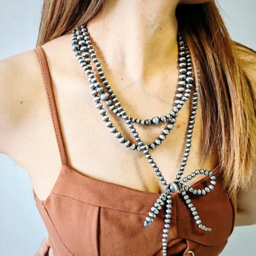 Western Jewelry Navajo Pearl Bow Necklace for Women Handmade Layered Boho Pearls Necklaces for Cowgirl3