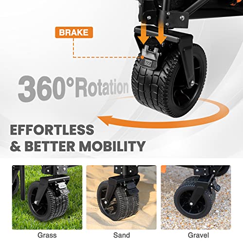 Heytrip Collapsible Wagon Beach Wagon Cart Heavy Duty With Big Wheels For Sand, Utility Wagon With 200L Capacity & 286Lbs Load-Bearing, Side Pocket And Brakes For Shopping Camping Garden #TOP5