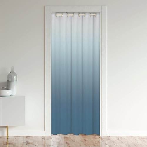 Erosebridal Cortina de puerta azul degradada, cortina opaca con degradado azul y blanco, cortina de puerta, cortina de puerta de arte abstracto