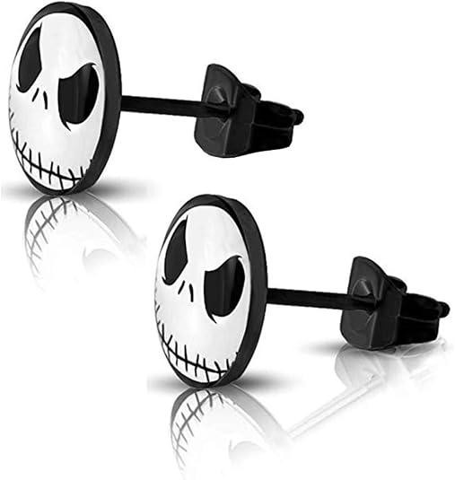 SIISPRI 316L Surgical Stainless Steel Jack Skellington Round Circle Button Stud Post Earrings(10 mm)