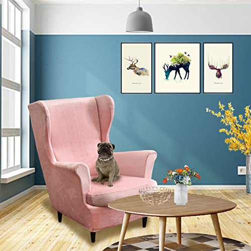 Jusmate Wingback Chair Slipcover Velvet Plush Wing Chair Slipcover 2 Piece Spandex Sofa Slipcover Wingback Armchair Covers With Elastic Bottom For Living Room Bedroom-Pink #TOP4