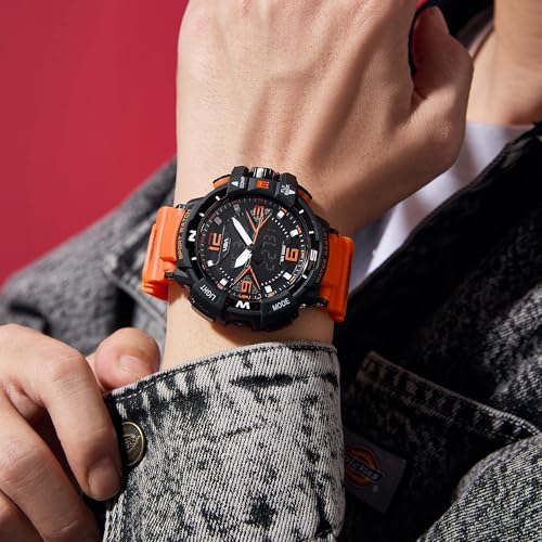Image of V2A Stryke 50mm Analog Digital Watch for Men | Red X Tactical Dial Design | Alarm Stopwatch Backlight Day Date | Rugged Sports Watch with TPU Strap | 50M Water Resistant | Gift for Mens