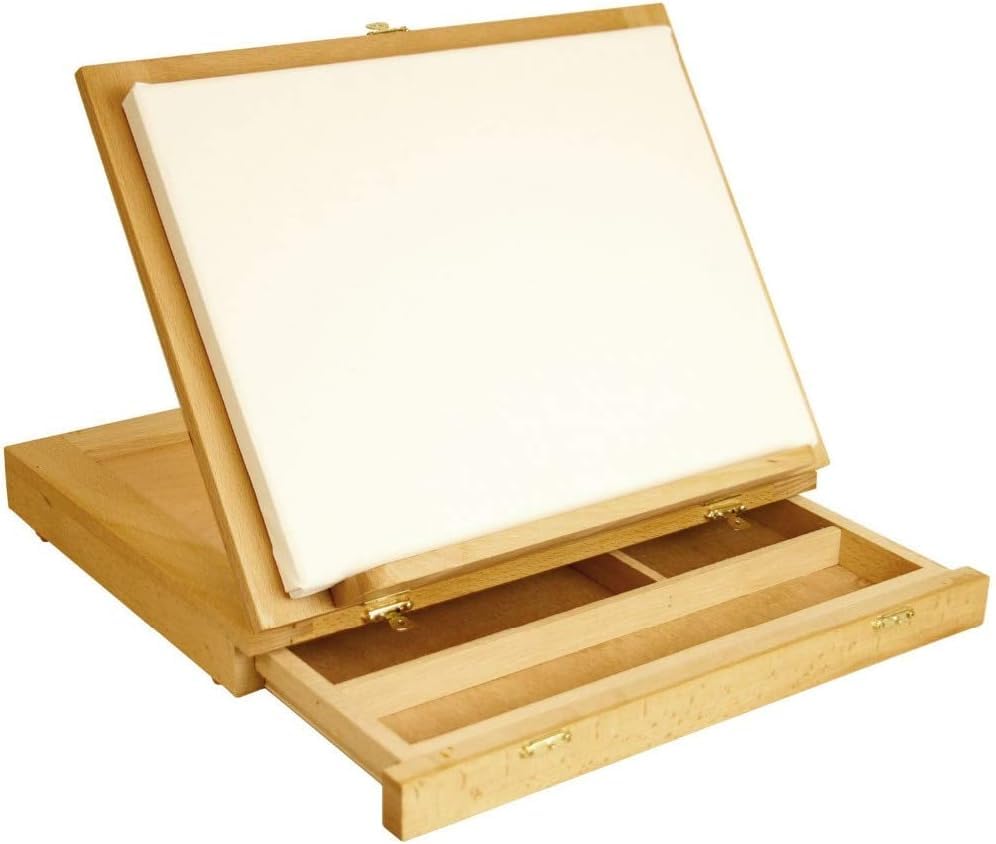 SAFWEL Caballete de Escritorio Cajón Mesa Caballete de Pintura al óleo Caja de Pintura al óleo portátil de Madera Caballete de Mesa de Madera Ajustable