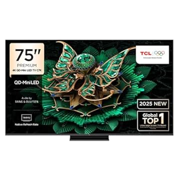 TCL Smart TV de 75 polegadas 4K QLED, Google TV, HDR 3000 nits CrystlGlow HVA Panel, 144Hz, tecnologia de pontos quânticos, processador AiPQ Pro, áudio aprimorado IMAX, design ultrafino, 75C7K (modelo