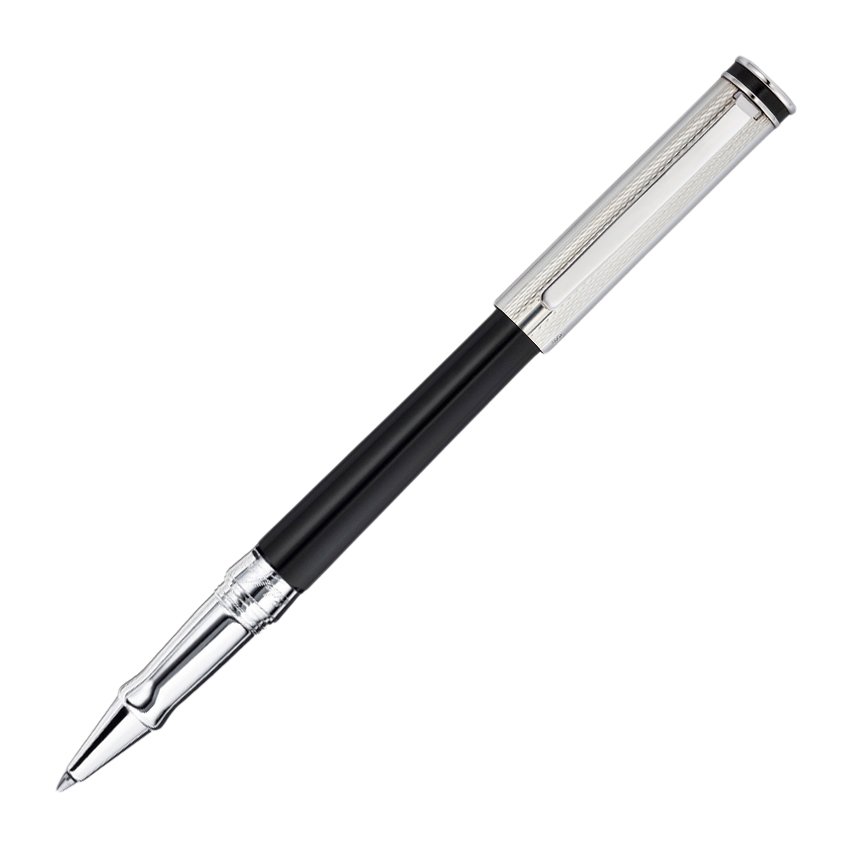 Waldmann Rollerball Edelfeder, Tintenroller Lack Schwarz, echt Silber