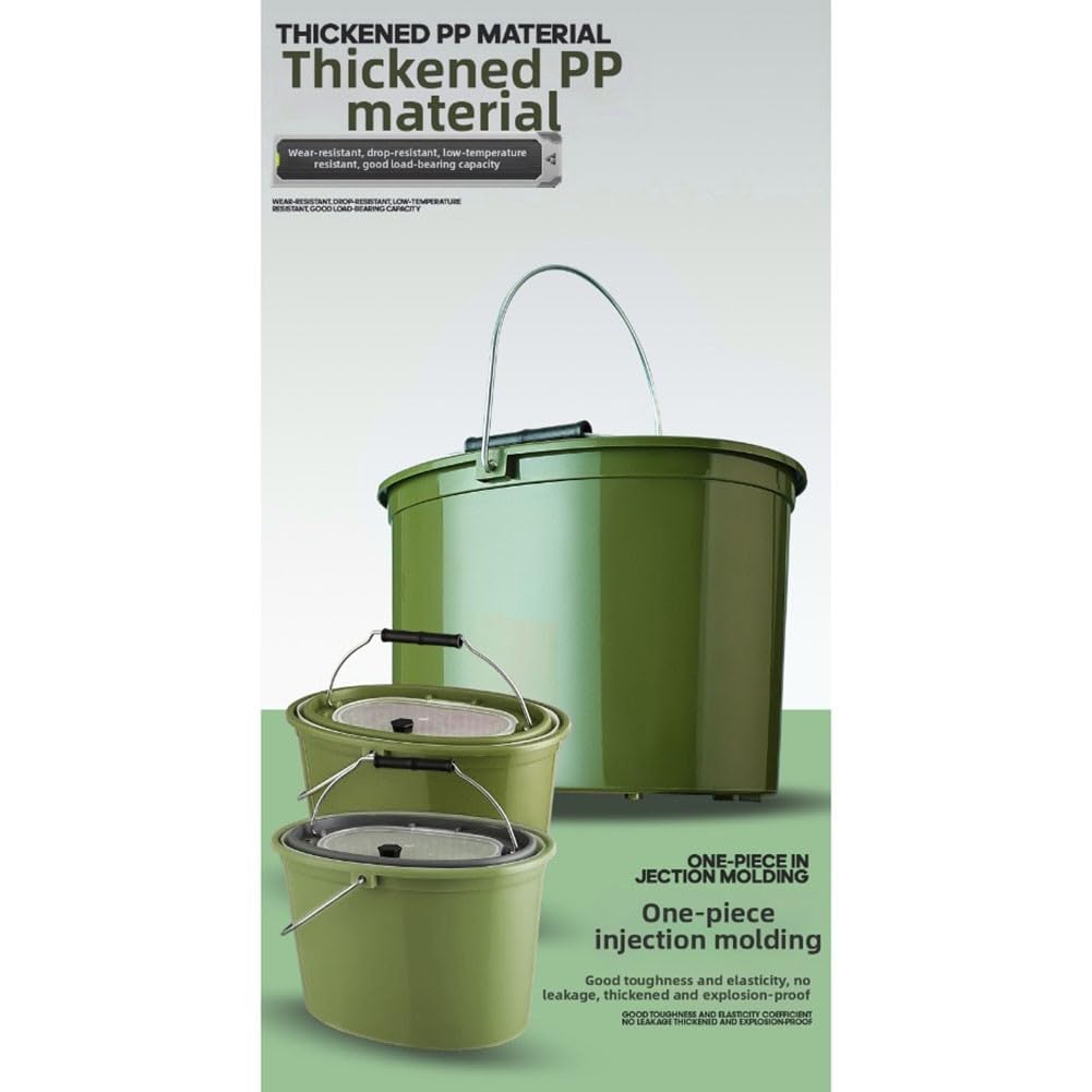 Secchio da pesca 2 in 1, design a doppia parete e inserto con colino, robusto secchio da pesca in polipropilene con manico, per pesci vivi, impermeabile e resistente agli urti, 33 x 23 x 23