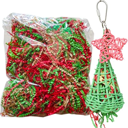 Image of Foraging Toys with Extra Shredded Paper, Parakeet Chewing Hanging Toy, Bird Cage Accessories for Conure Cockatiel Budgies Lovebird Parrotlet