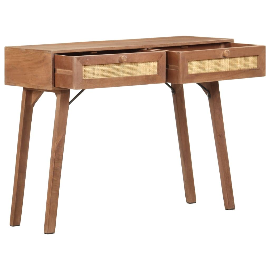 Générique Konsola stołowa 100 x 35 x 76 cm lite drewno mango | Z 2 szufladami, do przechowywania w korytarzu, wytrzymałe drewno tropikalne, unikalny rustykalny design