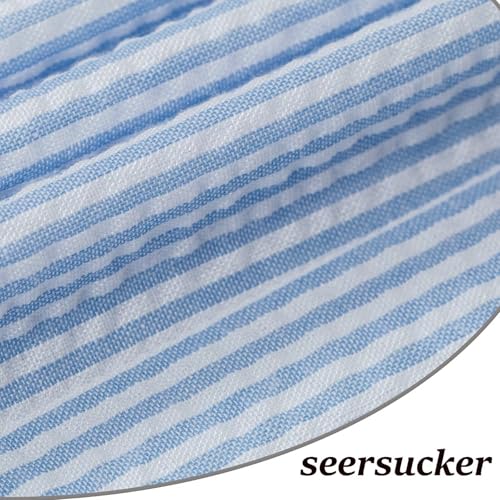 Wehilion Blue Seersucker Suits 2 Piece Casual Summer Beach Men Suits Wedding Grooms Jacket Pants Striped Suit Set2