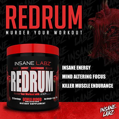 Image of Insane Labz Redrum High Stim Pre Workout NO Booster Powder, Loaded with Beta Alanine Agmatine Sulfate Taurine Fueled by AMPiberry, OXYgold,Focus Strength Recovery,25 Srvgs Devil's Blood Black Cherry
