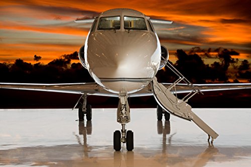 Private Airplane Jet at Sunset Runway Tarmac Photo Photograph Cool Wall Art Print Poster 18x12