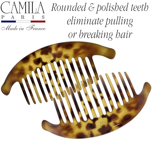 Image of Camila Paris CP2877 /2 French Hair Side Combs, Tokyo, Interlocking Combs French Twist Hair Combs, Strong Hold Hair Clips for Women Bun Chignon Up-Do, Styling Girls Hair Accessories, Made in France