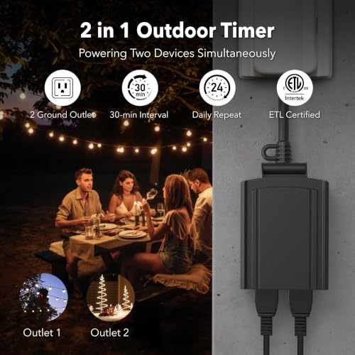 Image of BN-LINK Outdoor 24-Hour Mechanical Timer Outlet, 2 Grounded Outlets, 4 Pack