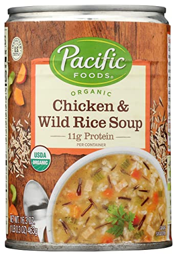 Pacific Foods Organic Chicken & Wild Rice Soup, 11g Protein, USDA Certified Organic, 16.3 Oz (Pack of 12)