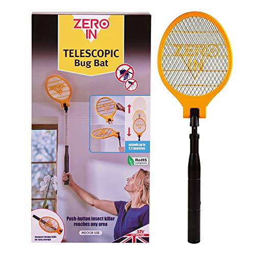 Zero In Telescopic Bug Bat Swatter Battery Powered Compactable, Foldable, Adjustable up to 1 Metre Length Kills Flying Insects on Contact, Suitable for Indoor and Outdoor Use