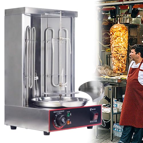 GESAIDES Máquina para Asar Shawarma Eléctrica, Máquina para Doner Kebab, Máquina para Asar Gyro Vertical, Máquina para Asar Pollos de Acero Inoxidable, con Bandeja Recolectora de Carne
