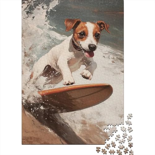 Perro Surfista Puzzle de 1000 Piezas Papel para Adultos Deporte de Playa Relajante Mejora la Concentración Regalo Familiar 38x26cm/1000pcs