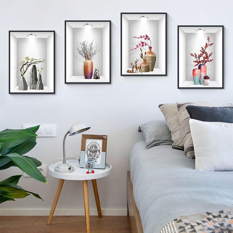 Miniatura 3 de Calcomanías de pared 3D para florero, flores de simulación, calcomanías de pared extraíbles para decoración del hogar, sala de estar, oficina,