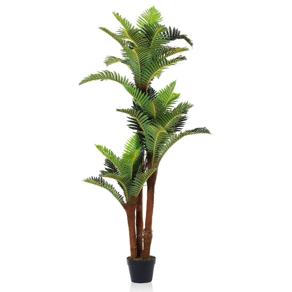INMOZATA Artificial Trees Outdoors Cycas Palm Tree Areca Tree Tropcial Decorative Fake Plants in Pot 150cm for Indoor Outdoor Garden