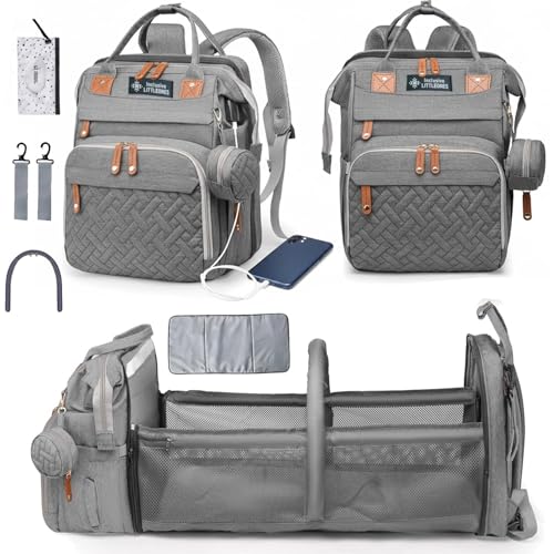 Image of Inclusive LittleOnes Baby Diaper Bag Backpack, Bonus Changing Pad, Large Capacity, USB Port, Pacifier Case, Mosquito Net & Wipes Bag | Stylish Travel Bag for Boys, Girls, Moms & Dads | Shower Gift