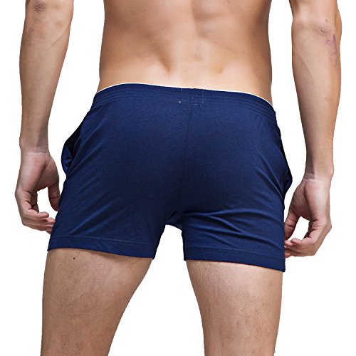 Linemoon Men's Solid Cotton Sleep Bottoms Fashion Simple Active Shorts4