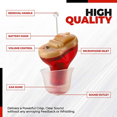 Premium Digital Hearing Amplifier - Invisible In Canal (Cic) In-Ear Mini Sound Enhancer, Near-Invisible, Noise Cancelling, Personal Sound Hearing Amplifier - Right Ear, Red - Mz-38 #TOP4