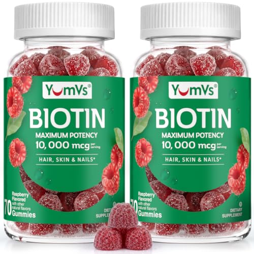 YUM-V'S Biotin Gummies 10,000mcg – Biotin for Hair Growth Women – Great-Tasting Gummies – Hair, Skin & Nails Vitamins – Non-GMO Vegan Biotina Supplement for Women – 70 Count (Pack of 2)