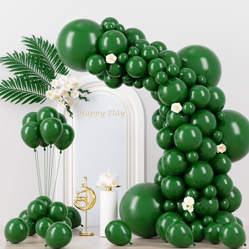 Image of Voircoloria 130pcs Dark Green Balloons Different Sizes 18 inch 12 inch 10 inch 5 inch Hunter Green Balloons for Birthday Dinosaur Baby Shower St. Patrick's Day Summer Jungle Forest Safari Party Decorations