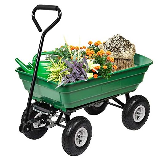 BestMassage Garden Cart Utility Yard Dump Cart Wagon Carrier Wheelbarrow 4 Air Tires with Poly Pulling Wagon 10" Pneumatic Tires,Heavy Duty Steel Frame
