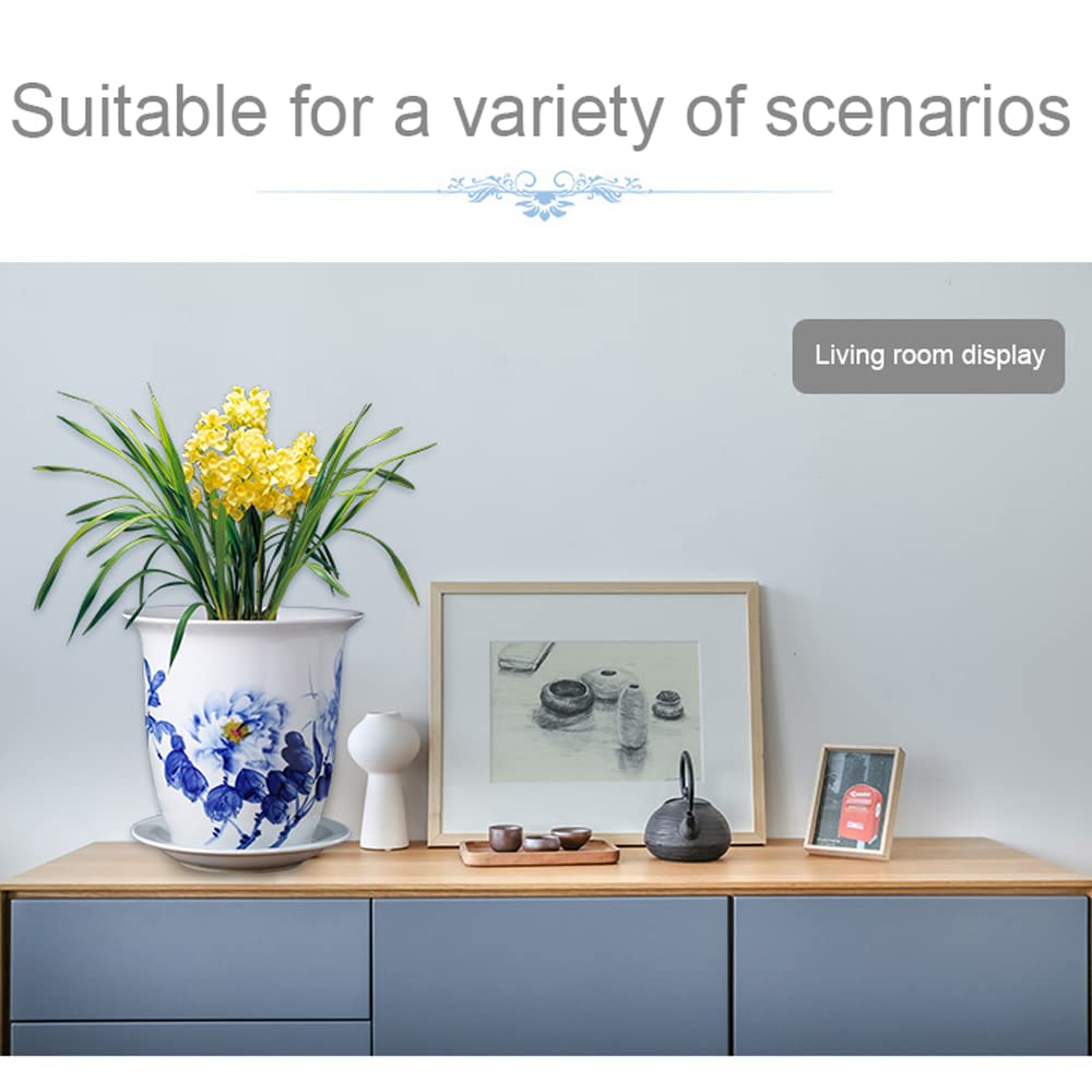 Doniczka ceramiczna Chińskie orientalne niebiesko-białe ceramiczne doniczki doniczkowe do wnętrz z porcelanowym spodkiem do ogrodu i wewnątrz, doniczka Chinoiserie