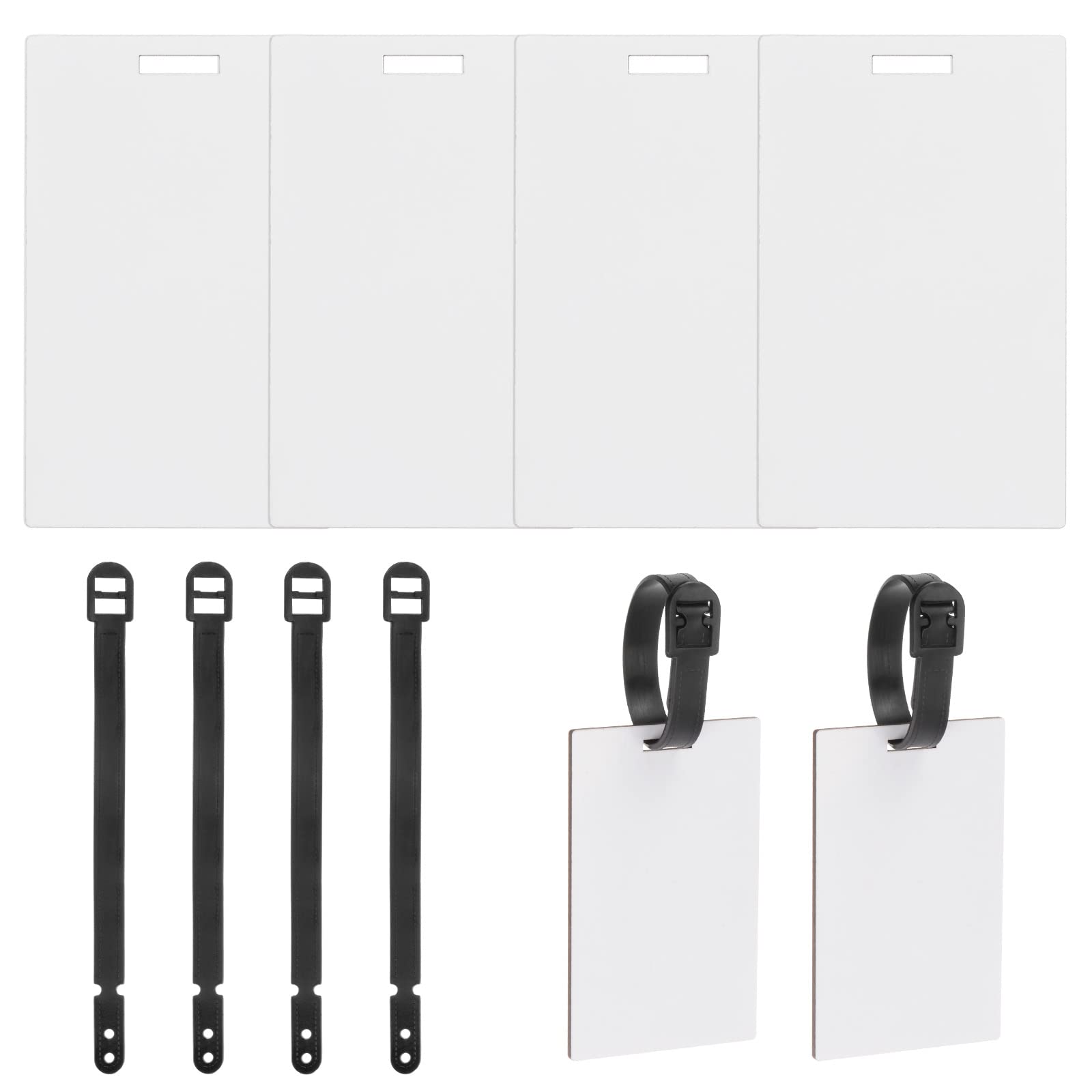 HARFINGTON 4 Sets Sublimation Luggage Tag Blanks with Strap 3.78" x 2.36" Double Sided Heat Transfer Painting Rectangle Shape Name ID Card Label Tags for DIY Craft Travel Suitcase Bags