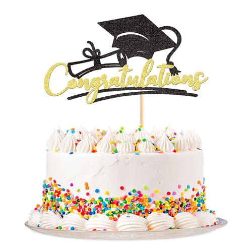 Blumomon 1Pc Gold Glitter Congrats Graduation Cake Topper 2026 Happy Graduation Party Decorations Congratulations 2026 Graduation Cake Decorations