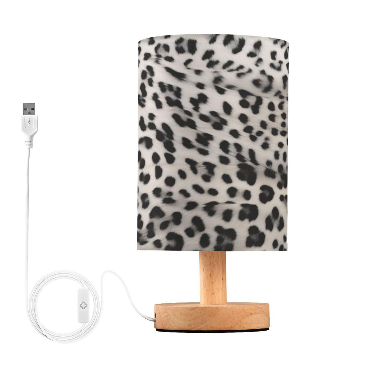 JUMBEAR Table Lamp,Fashionable Leopard Print Bedside Lamps Nightstand Lamps with Flaxen Fabric Shade for Bedroom Living Room,LED Bulb Included
