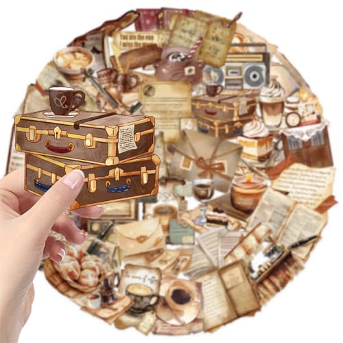 Image of 50 PCS Retro Coffee Shop Stickers for Scrapbooking Journaling Junk Journal Scrapbook Supplies - Waterproof Transparent PET Aesthetic Decals for Resin Crafts Decorative Art Crafts (Retro)
