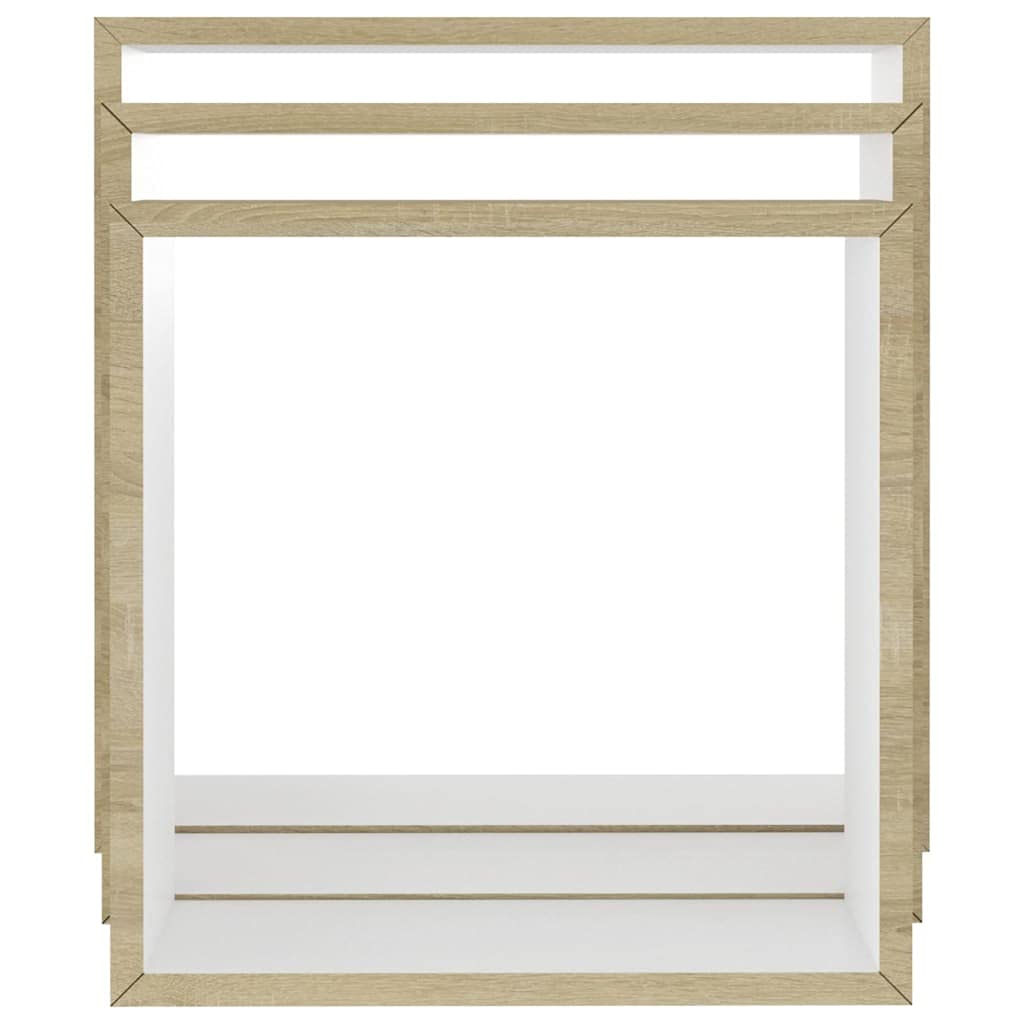 Floating Wall Cube Shelves, zestaw 3 sztuk, białe i dąb Sonoma, niewidoczny system mocowania, nowoczesna dekoracja do sypialni, salonu, biura, 30/27/24 cm